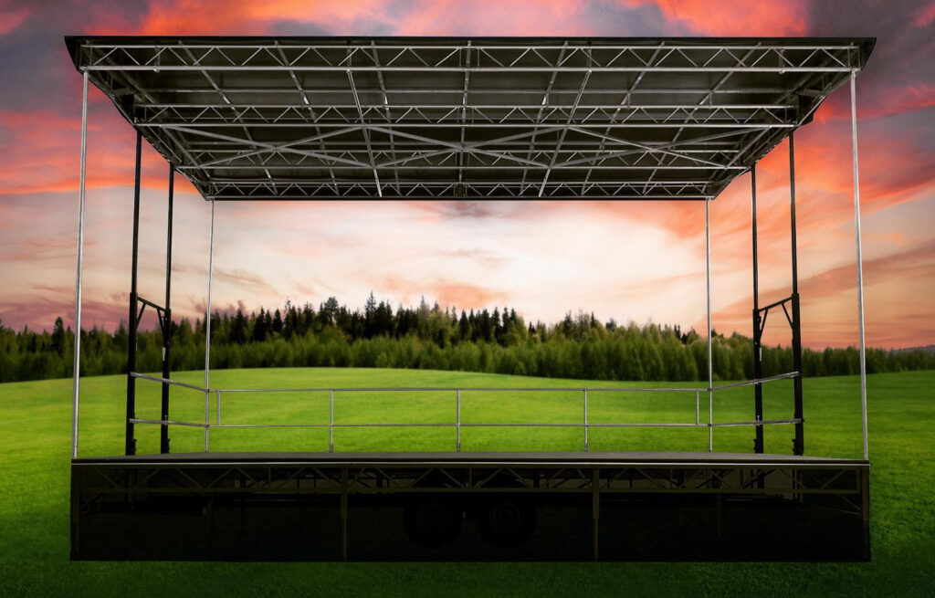 Mobile stage set up for an event on a field