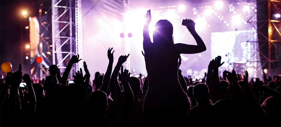 Crowd at night at outdoor concert